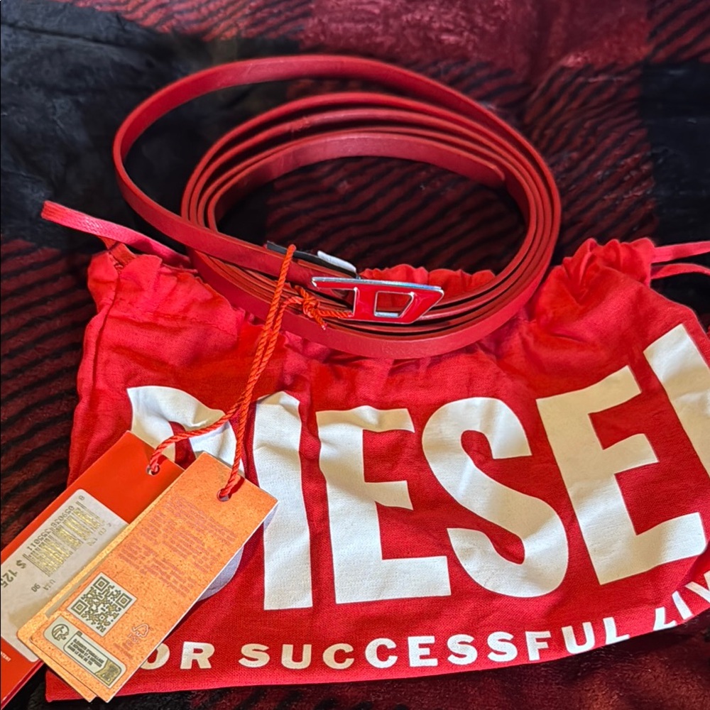 Diesel Red Women's thin double wrap belt.